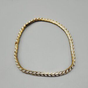 Gold Tone Chevron Tennis Bracelet 8" Clear Stone